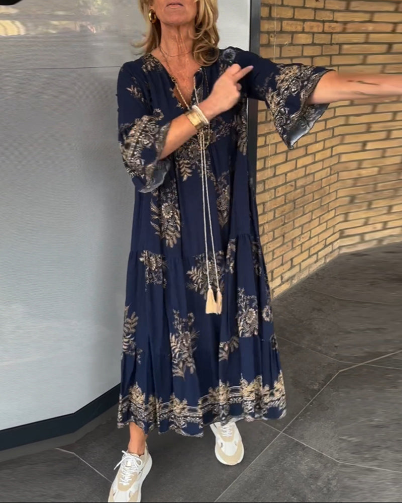 Hypatia | Floral V-Neck Long Sleeve Maxi Dress