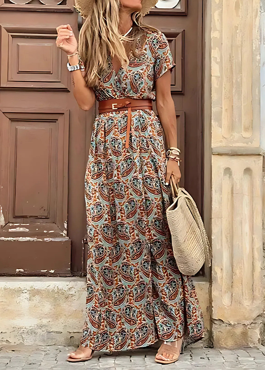 Briony | Floral V-Neck Short Sleeve Maxi Dress
