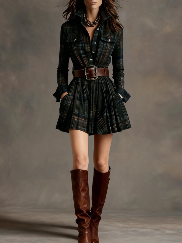 Keshet | Plaid Long Sleeve Mini Dress