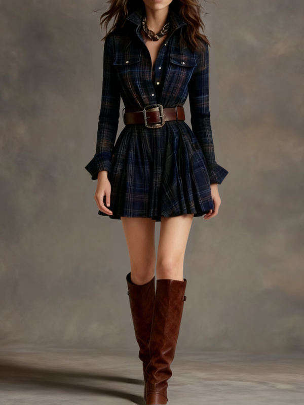 Keshet | Plaid Long Sleeve Mini Dress