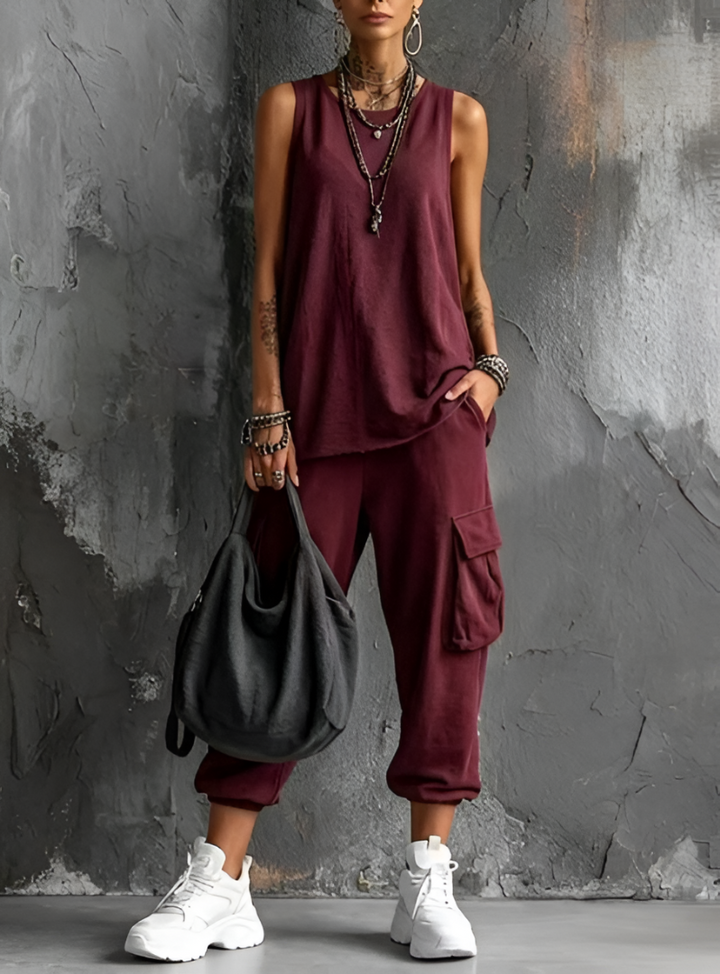 Ashlea | Sleeveless Top and Cargo Jogger Set