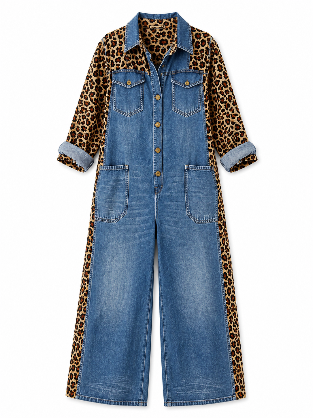 Yasmeen | Leopard Print Denim Wide Leg Jumpsuit
