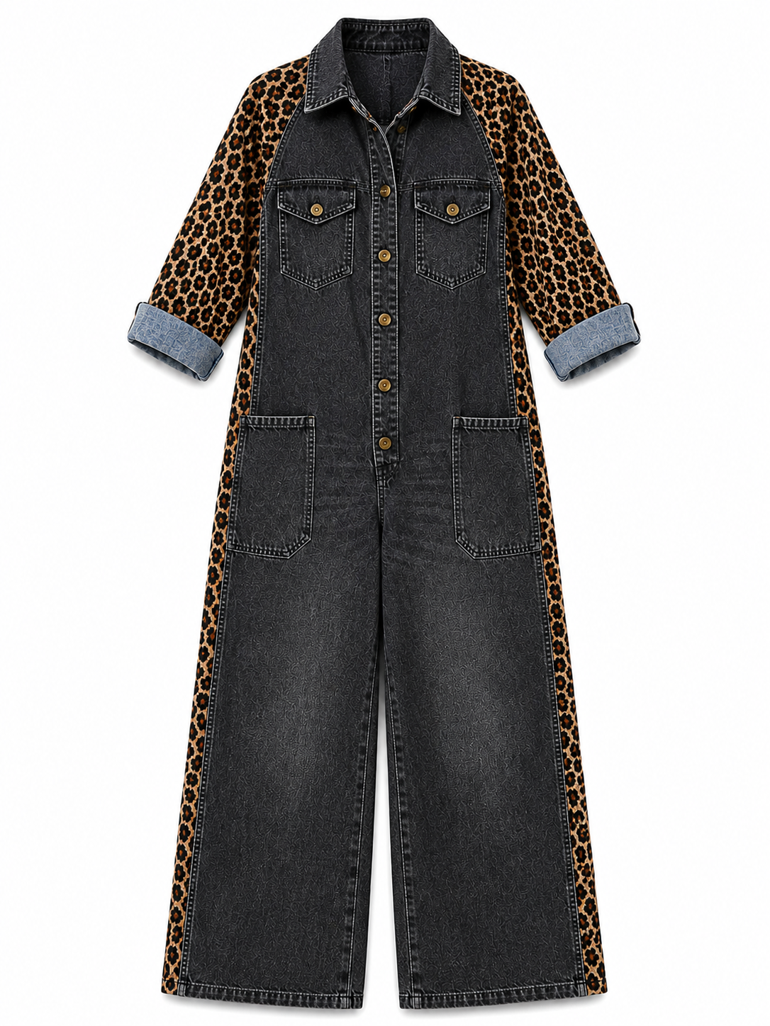 Yasmeen | Leopard Print Denim Wide Leg Jumpsuit