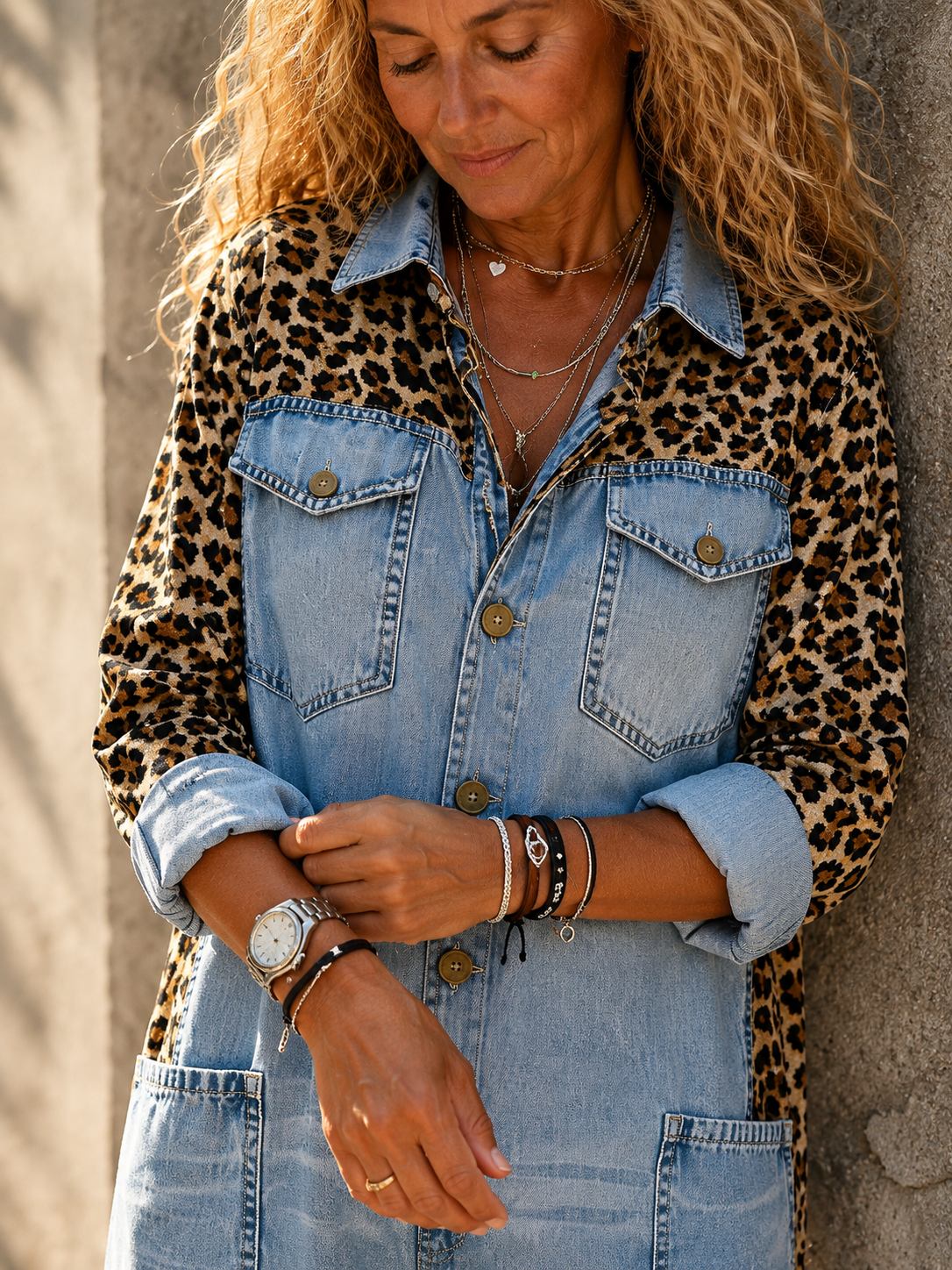 Yasmeen | Leopard Print Denim Wide Leg Jumpsuit