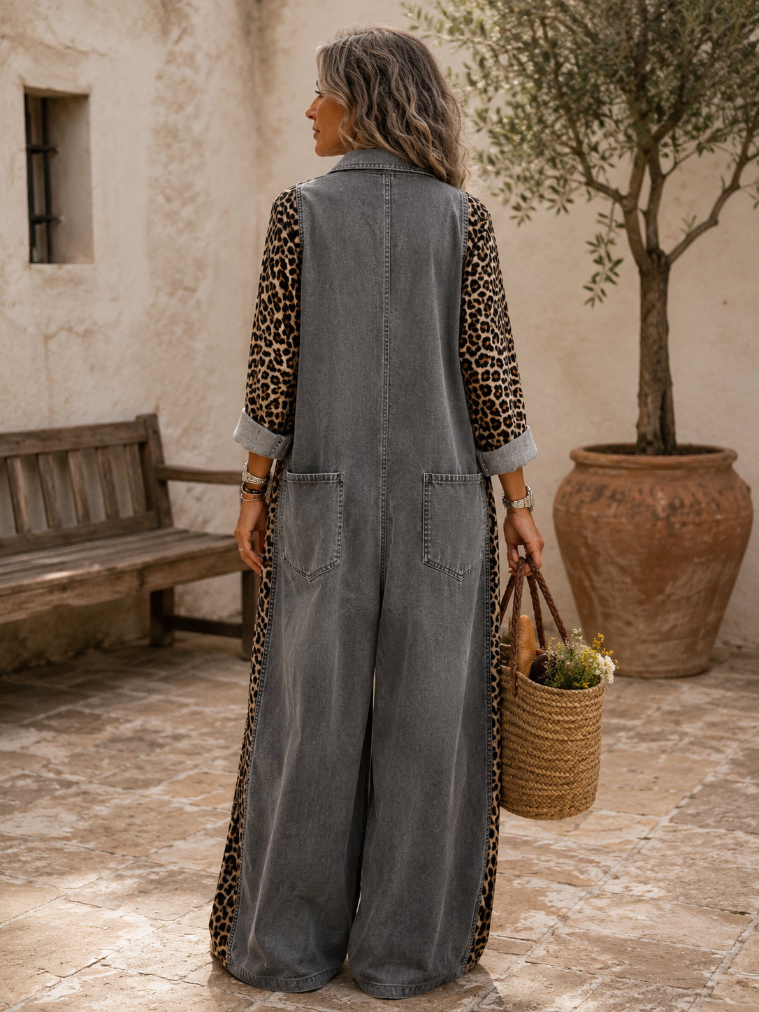 Yasmeen | Leopard Print Denim Wide Leg Jumpsuit