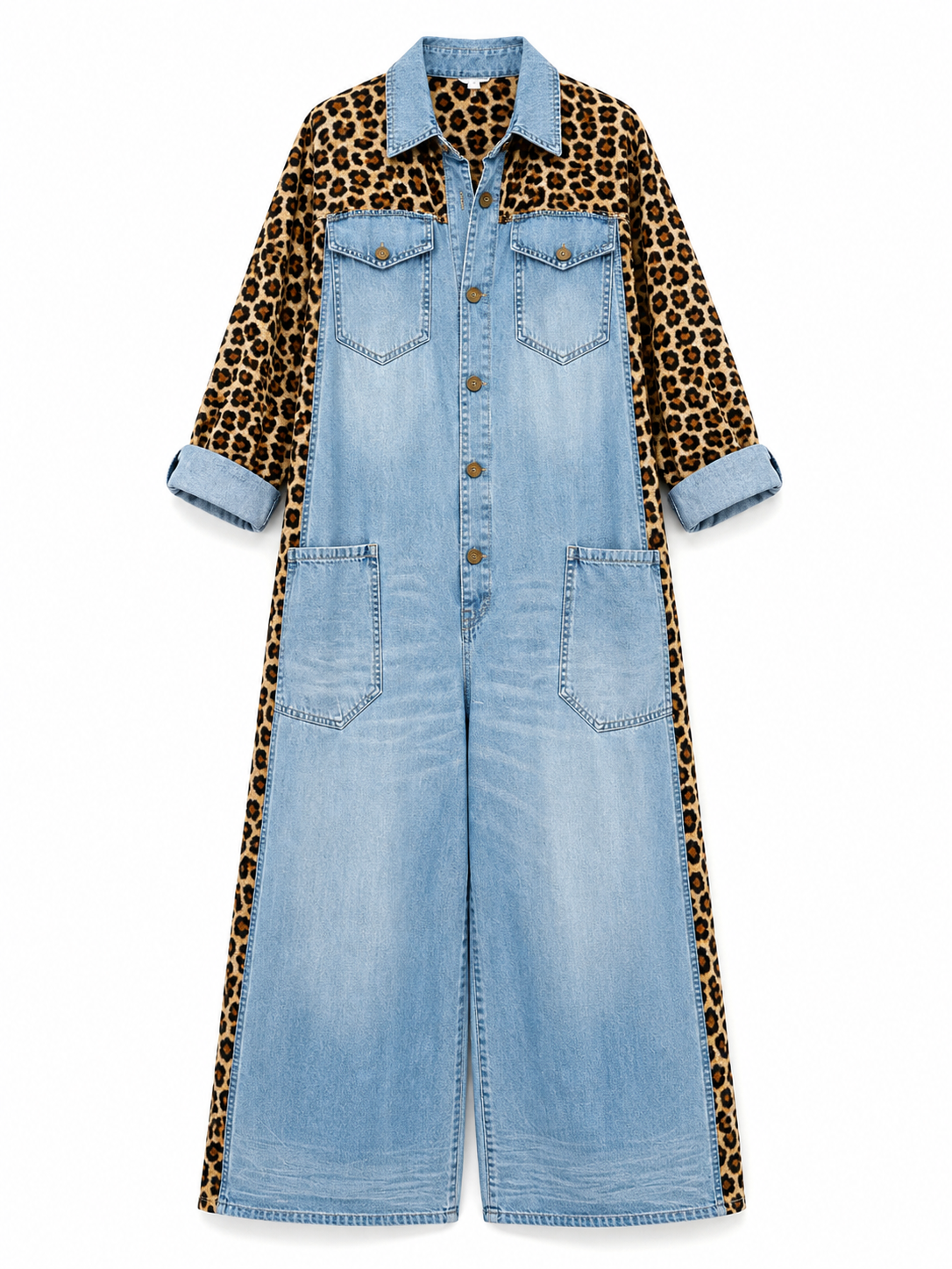 Yasmeen | Leopard Print Denim Wide Leg Jumpsuit