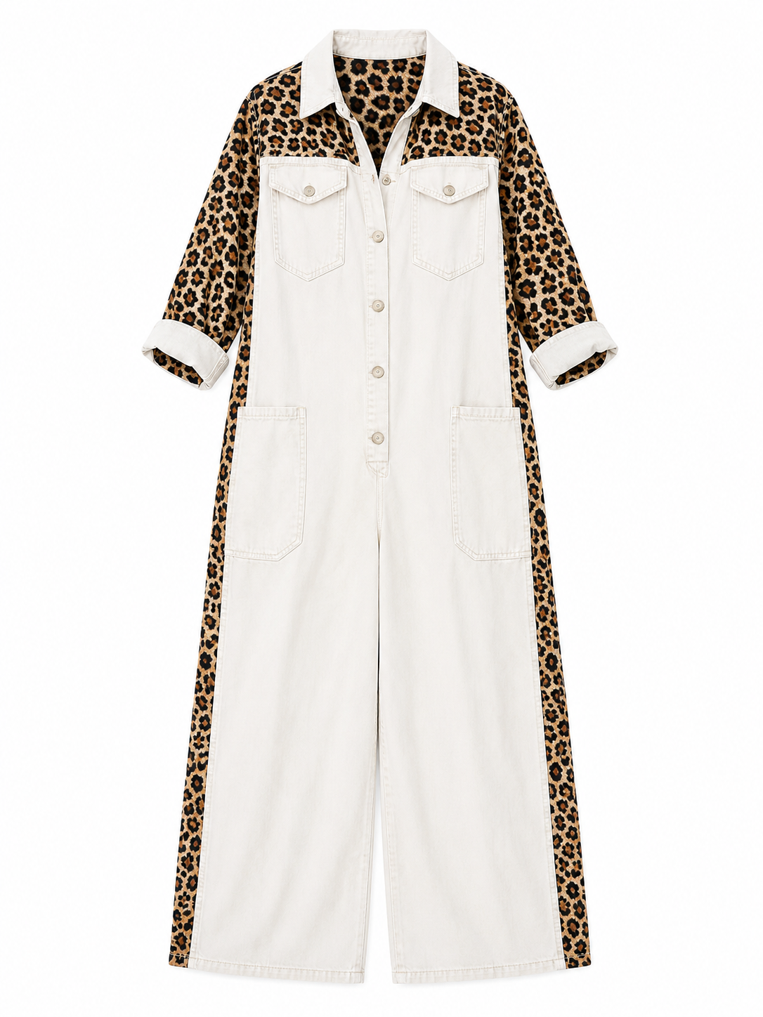 Yasmeen | Leopard Print Denim Wide Leg Jumpsuit