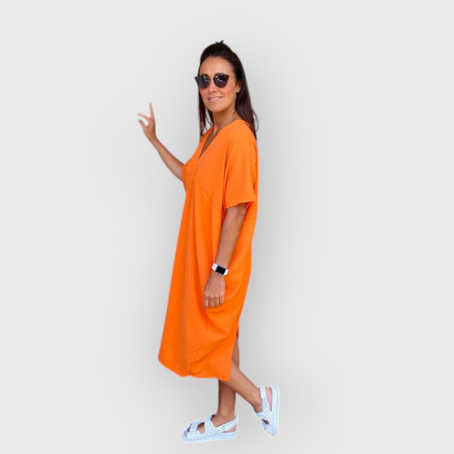 Aveline | V-Neck Short Sleeve Midi Dress