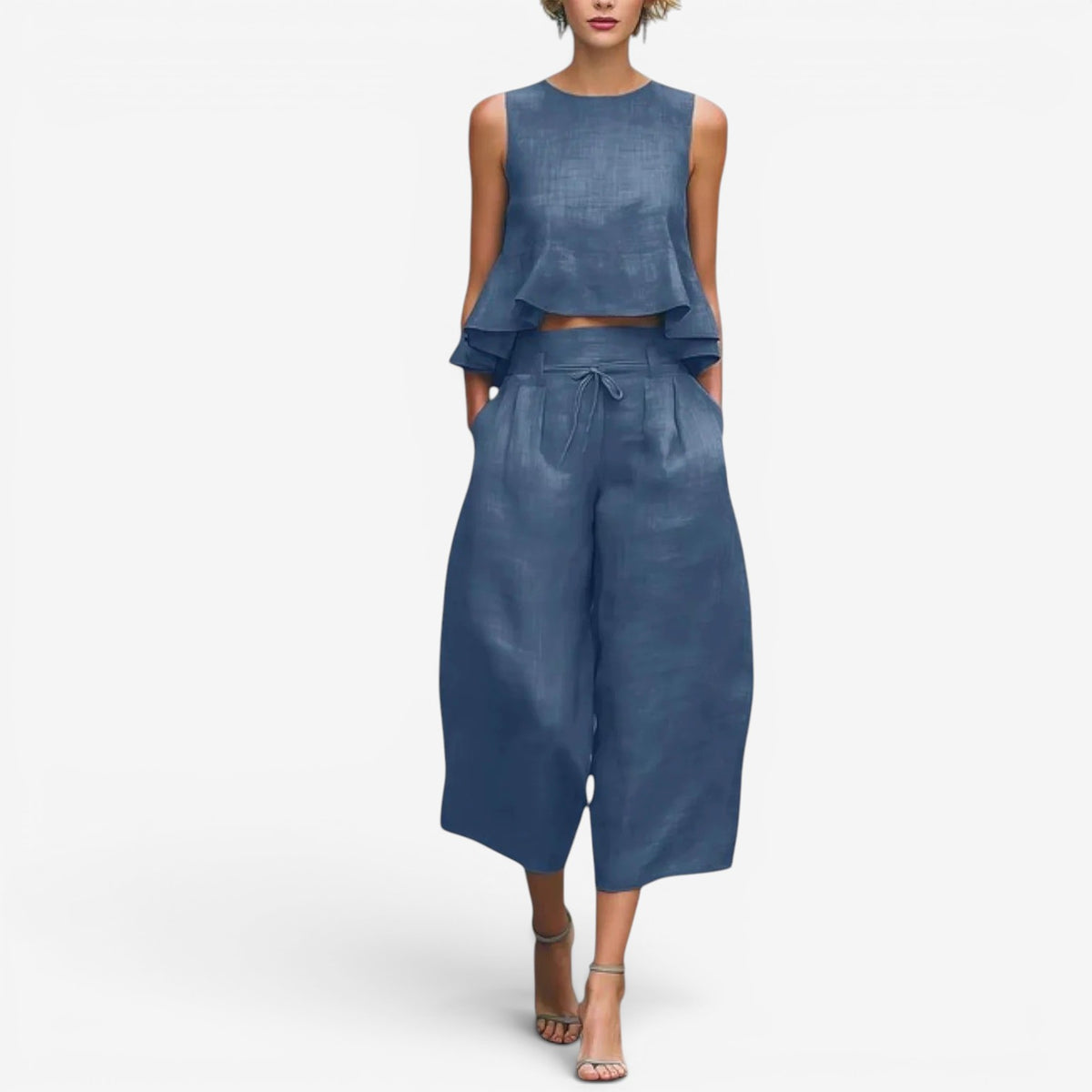 Nilyana | Co-ord Set Sleeveless Wide Leg Trousers