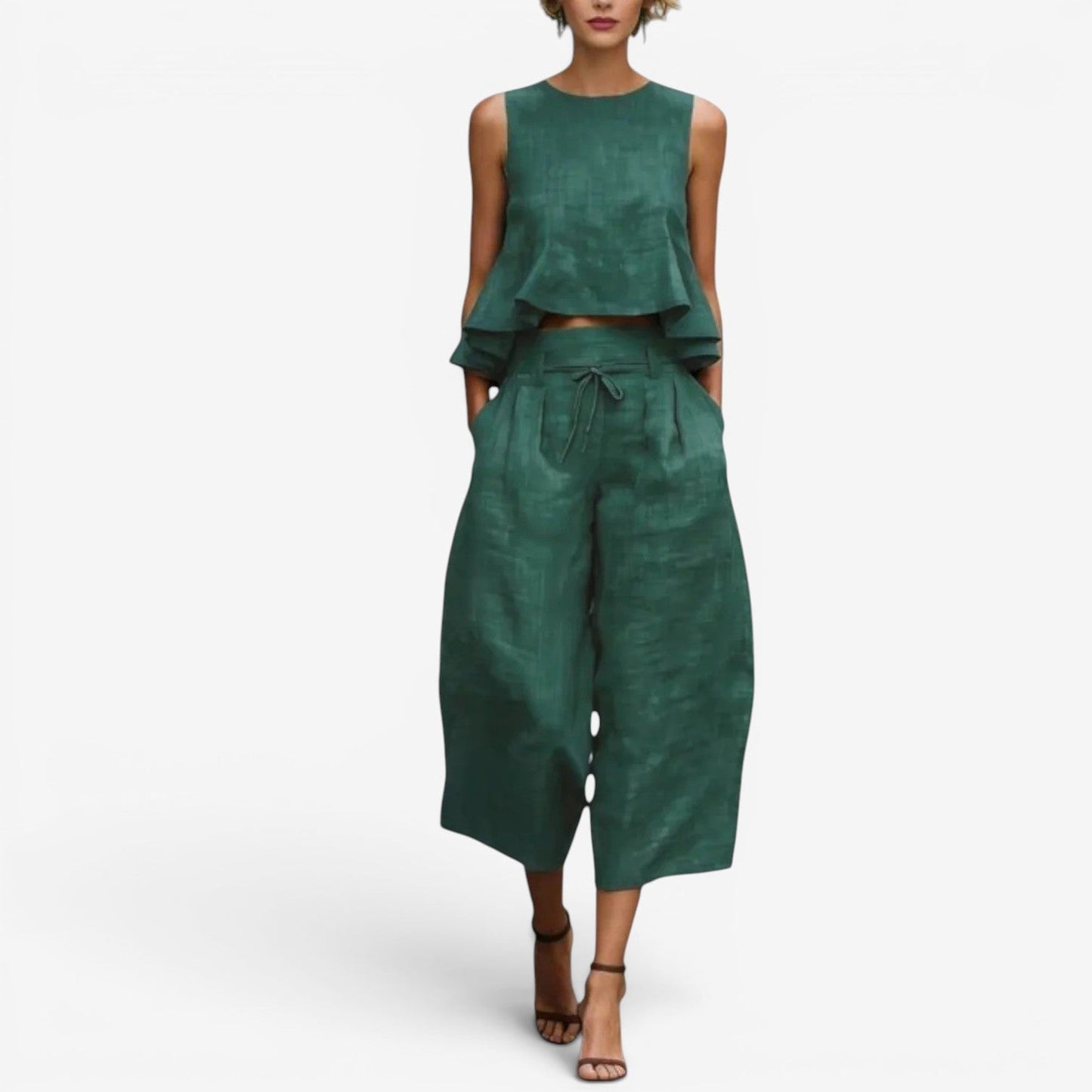 Nilyana | Co-ord Set Sleeveless Wide Leg Trousers