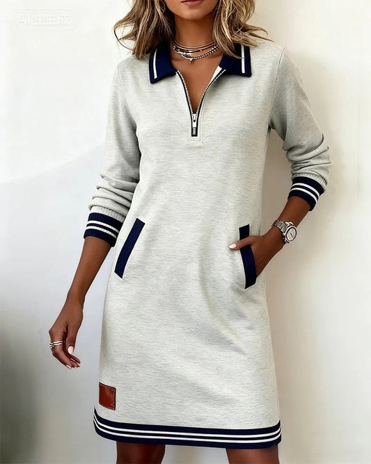 Zanda - Zip-Collar Dress With Contrast Pocket