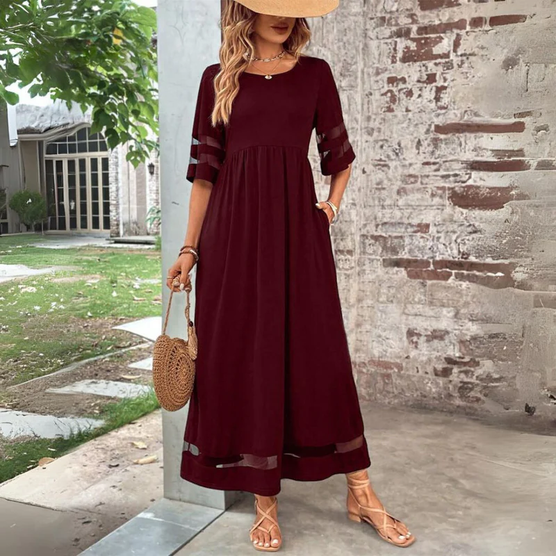 Dayena | Round Neck Sheer Sleeve Maxi Dress