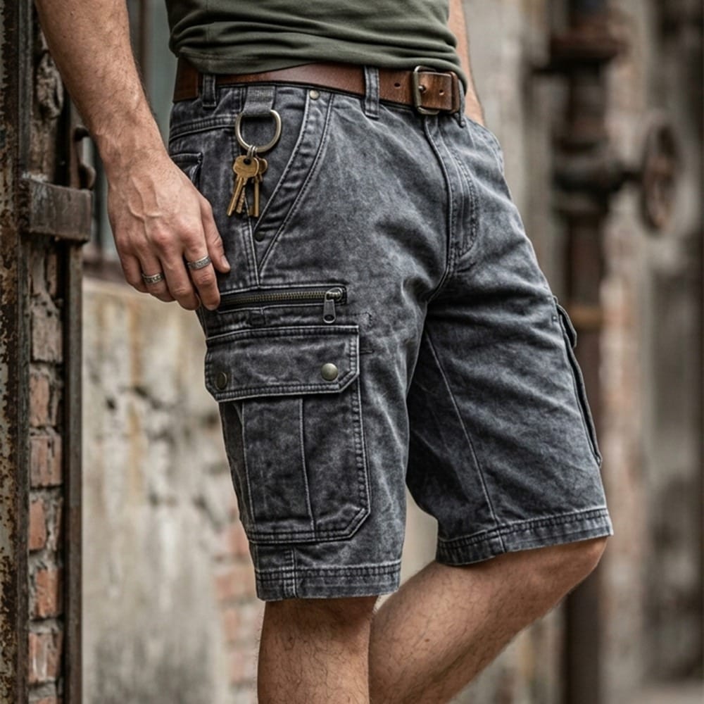 Pezeshkian | Cargo Shorts Washed Denim Style Pockets