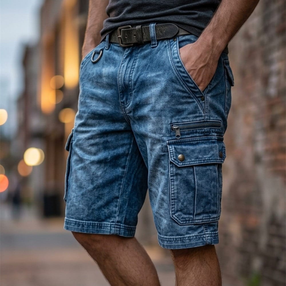 Pezeshkian | Cargo Shorts Washed Denim Style Pockets