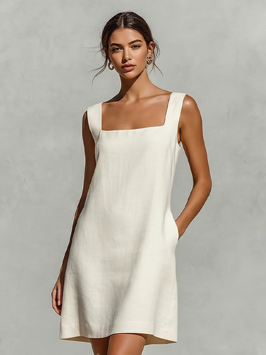 Loren | Sleeveless Square Neck A Line Dress