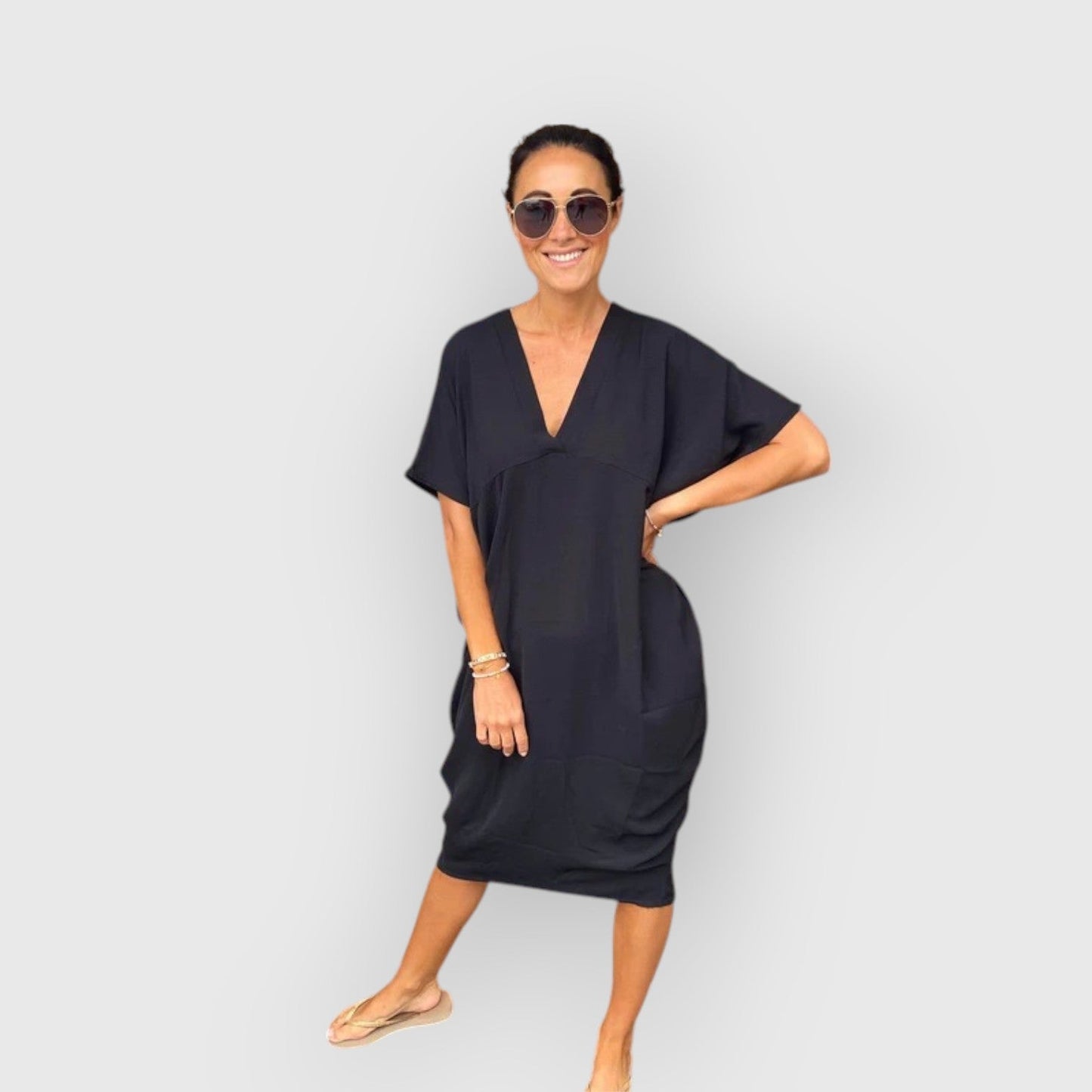 Aveline | V-Neck Short Sleeve Midi Dress