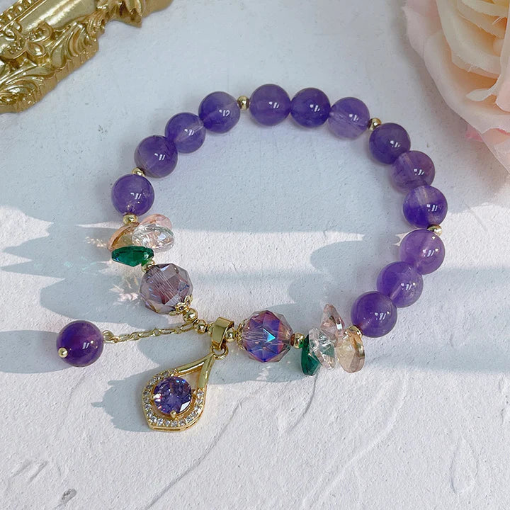 Elsien | Beaded Purple Charm Stretch Bracelet