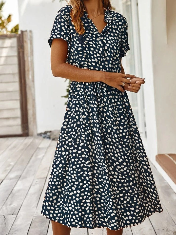 Carine | V Neck Printed Midi Dress