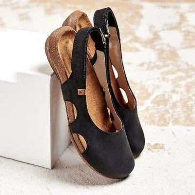 Taisiya | Leather Slingback Cut Out Flat Sandals