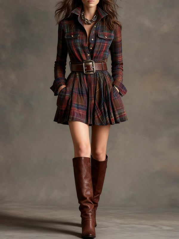 Keshet | Plaid Long Sleeve Mini Dress