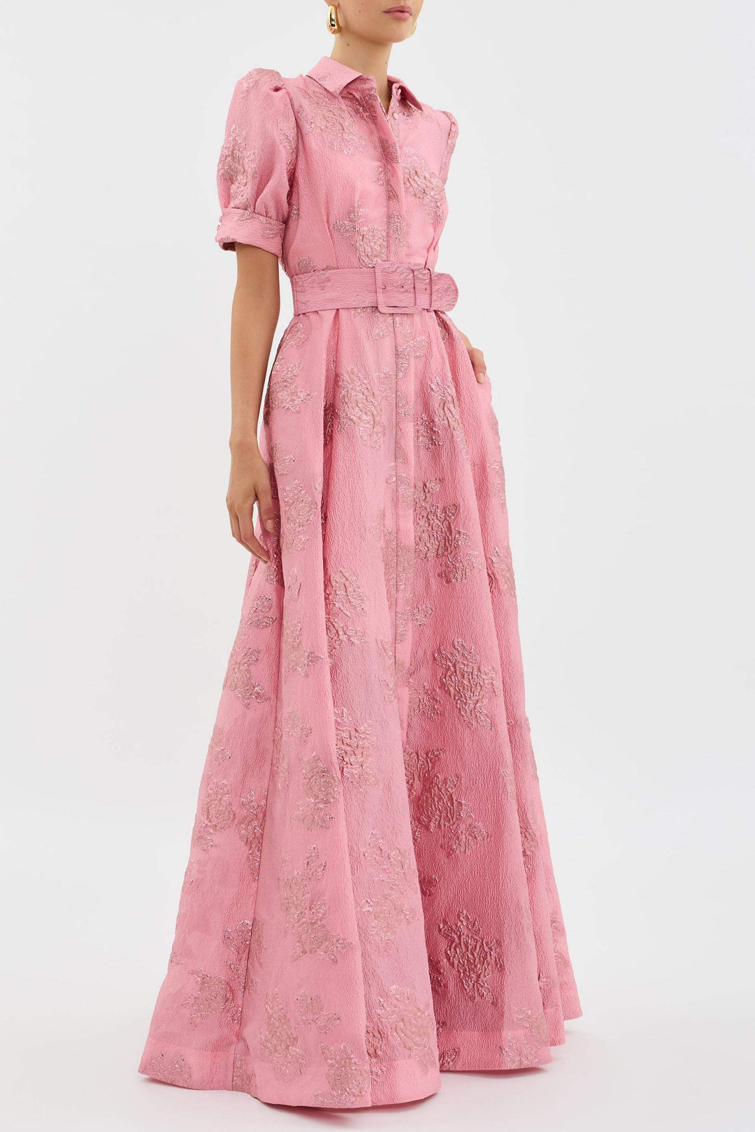 Anabella | Belted Collared Puff Sleeve Maxi Dress