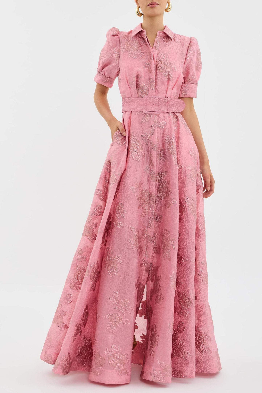 Anabella | Belted Collared Puff Sleeve Maxi Dress