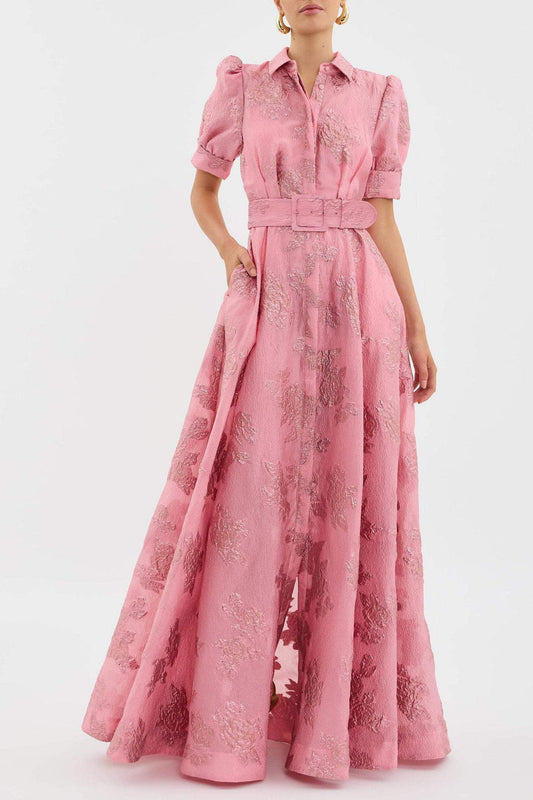 Anabella | Belted Collared Puff Sleeve Maxi Dress