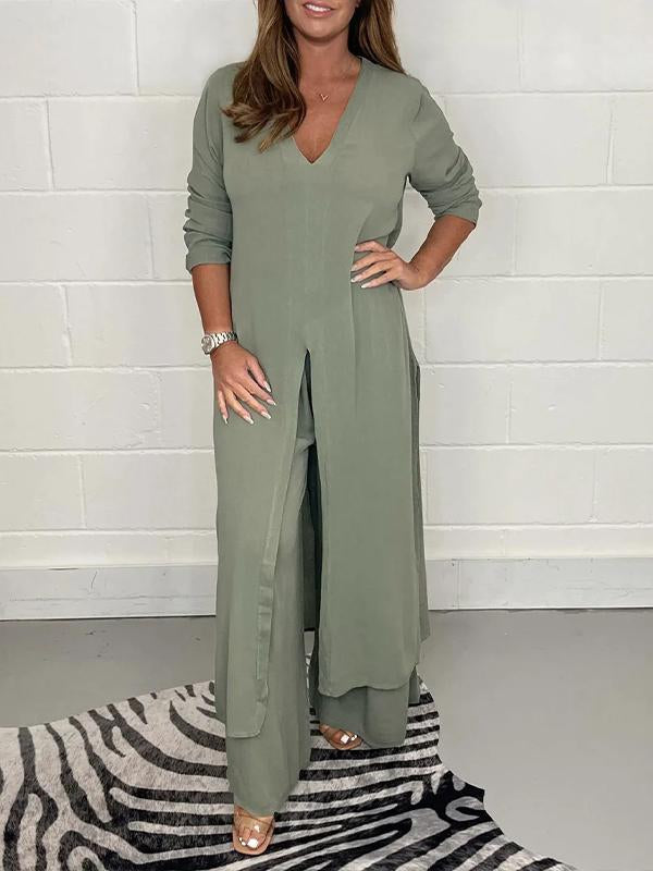 Alejandra | Two-Piece V-Neck Longline Tunic Trouser Set