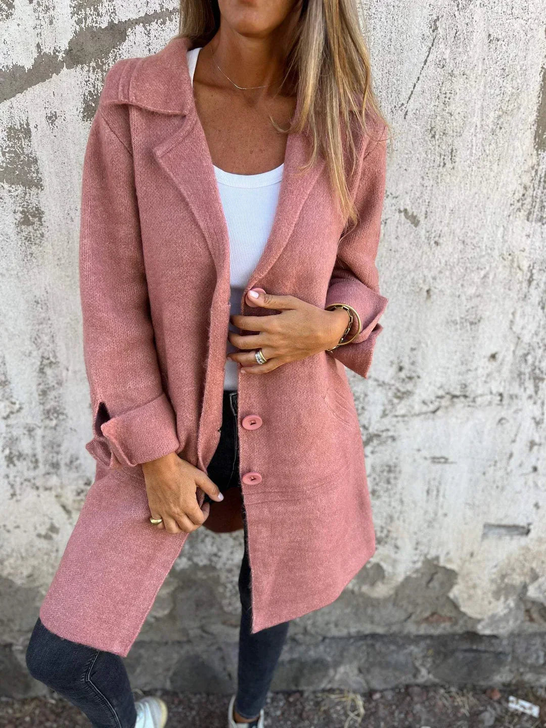 Baylea | Long Button Front Coat With Lapels
