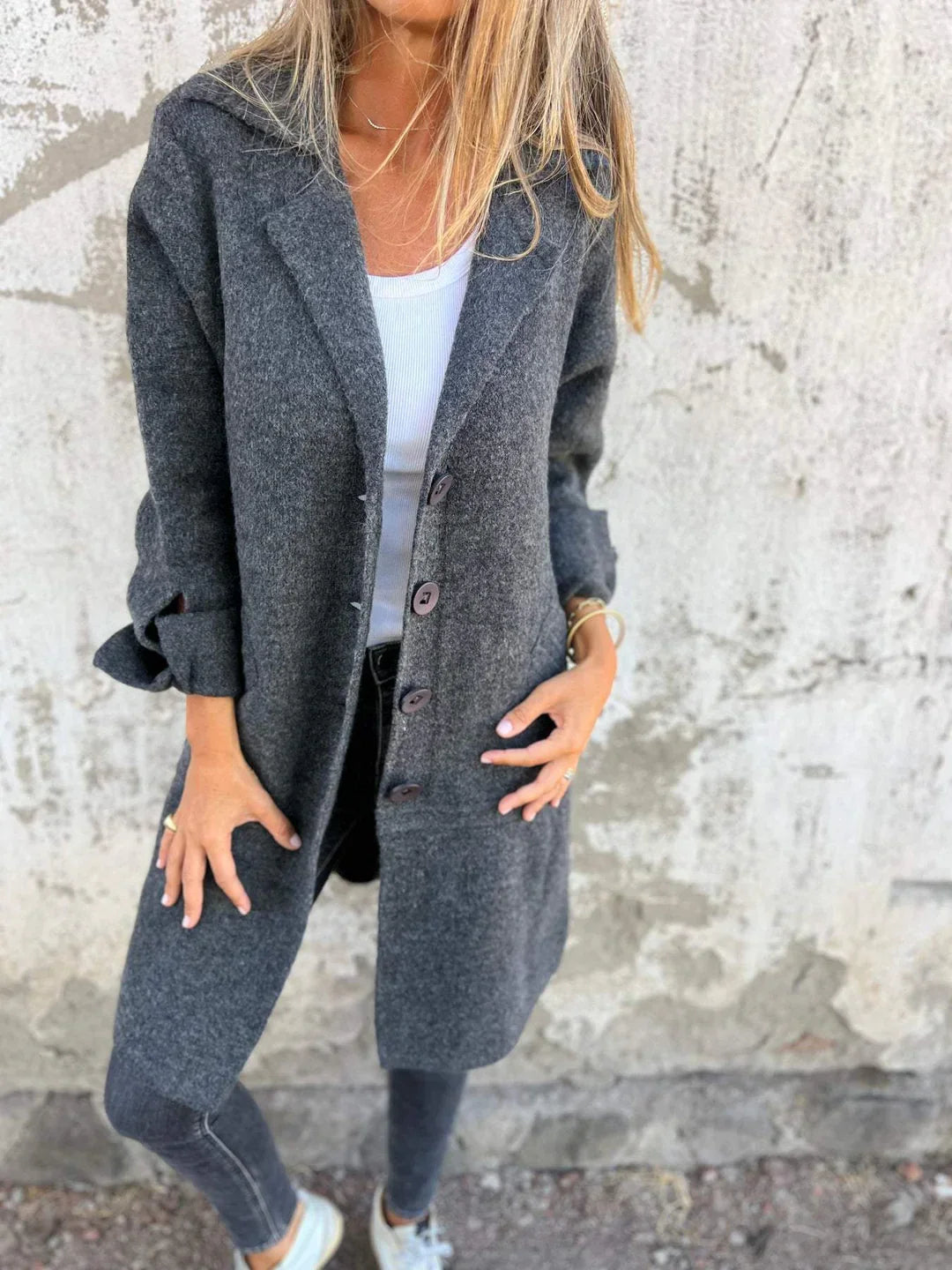 Baylea | Long Button Front Coat With Lapels