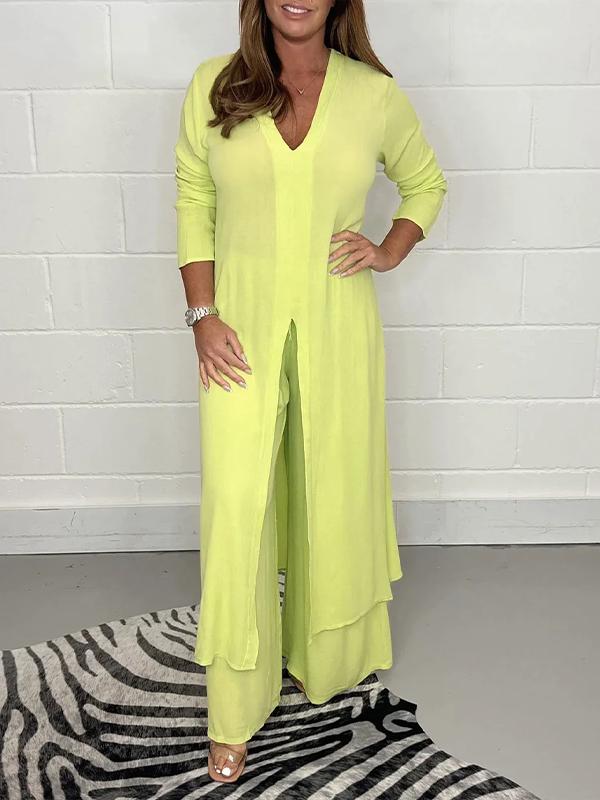 Alejandra | Two-Piece V-Neck Longline Tunic Trouser Set