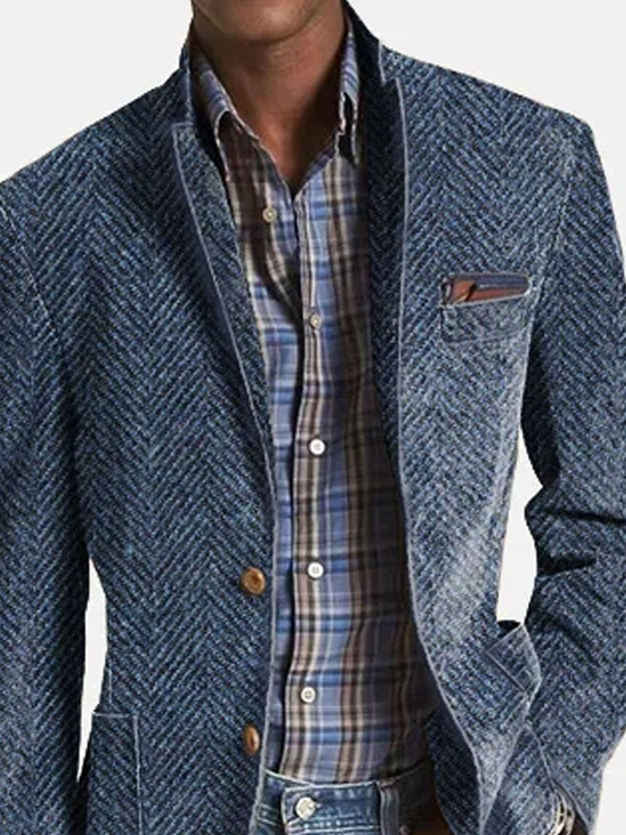 Elon | Herringbone Suede Trim Blazer