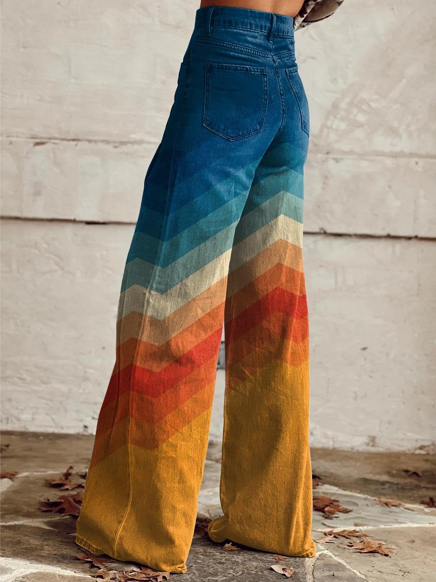 DESIA | Jeans High-Waisted Chevron Print Wide-Leg Fit