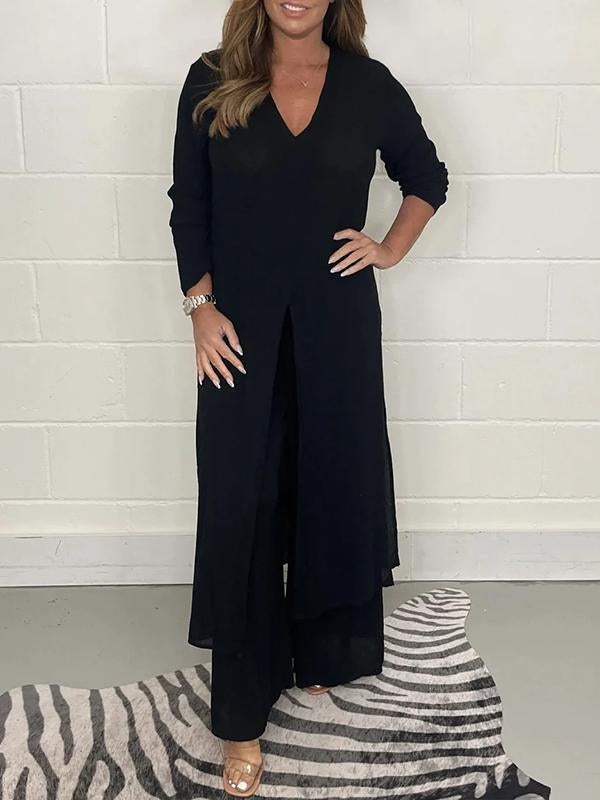 Alejandra | Two-Piece V-Neck Longline Tunic Trouser Set