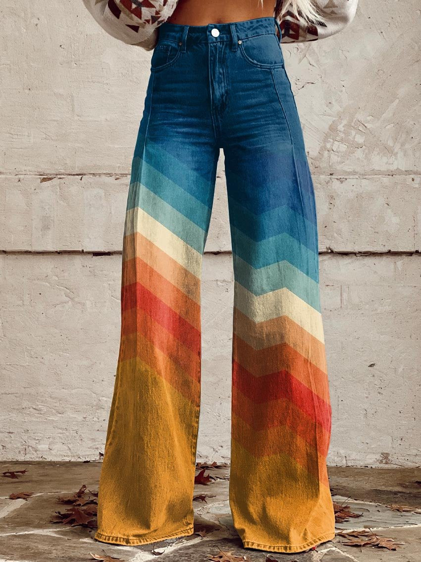 DESIA | Jeans High-Waisted Chevron Print Wide-Leg Fit