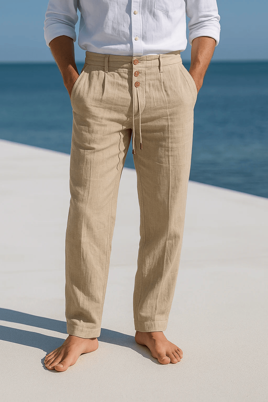 Jevaun | Linen Drawstring Straight Leg Trousers