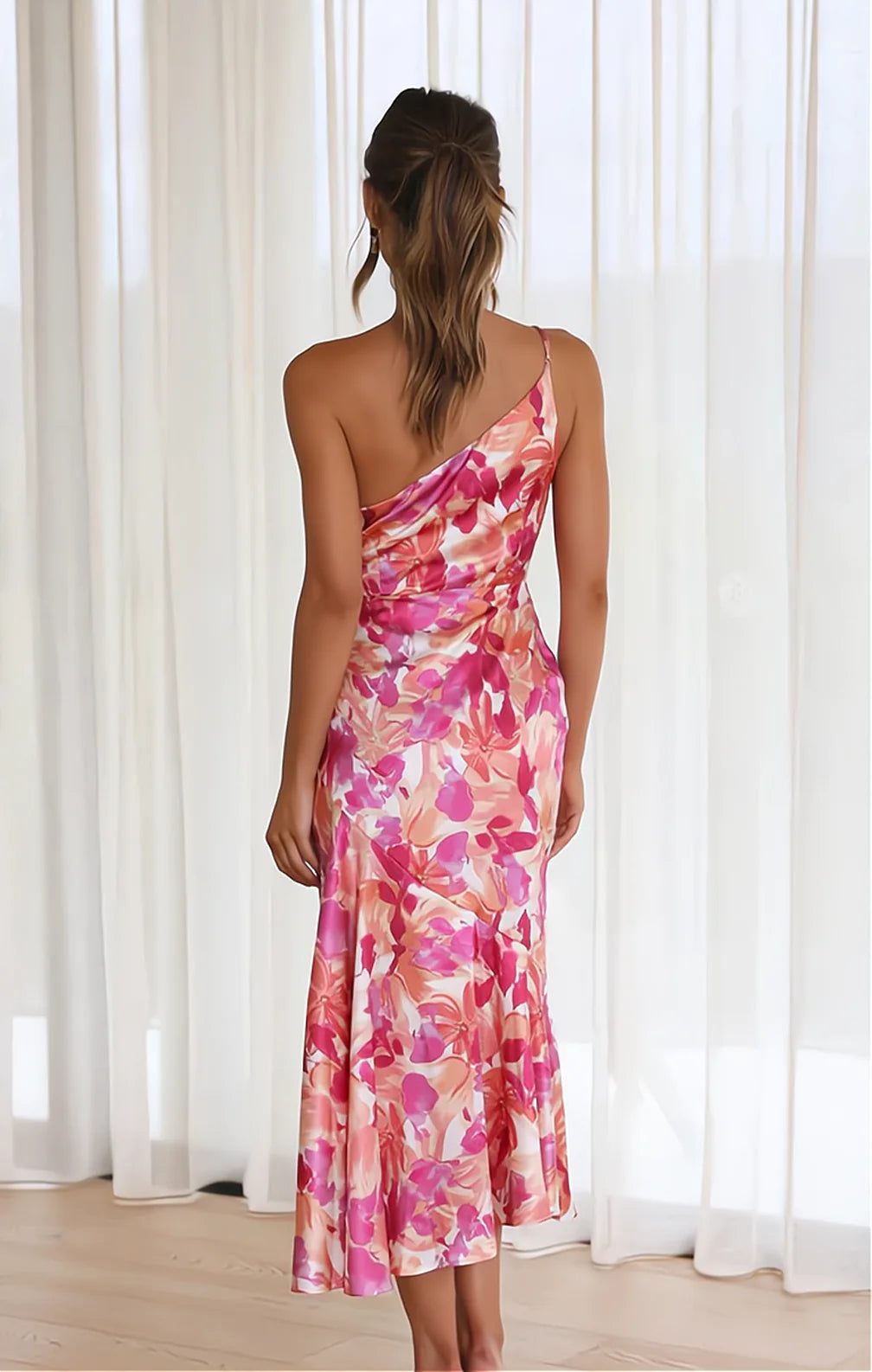 Cynthia | Dress One Shoulder Floral Satin Midi