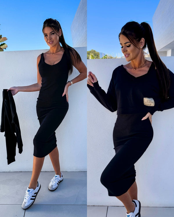 Latasha |  V-Neck Long Sleeve Midi Dress Set