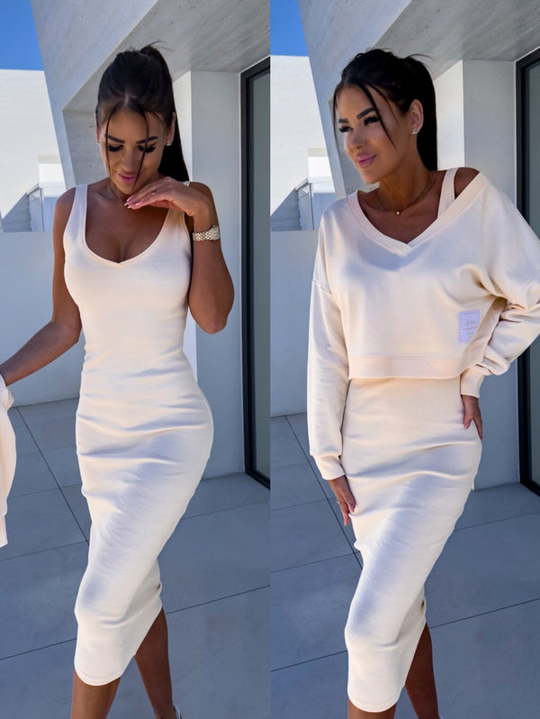 Latasha |  V-Neck Long Sleeve Midi Dress Set