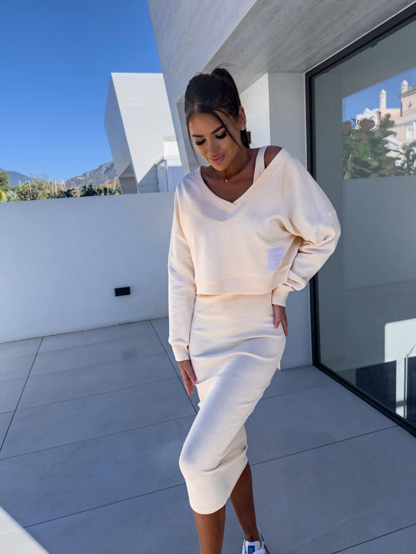 Latasha |  V-Neck Long Sleeve Midi Dress Set