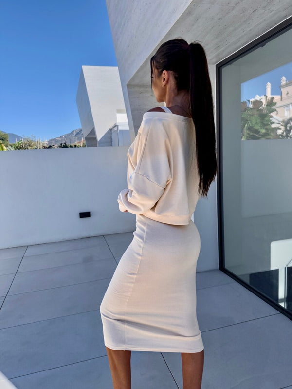 Latasha |  V-Neck Long Sleeve Midi Dress Set
