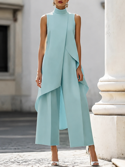 Germine | Sleeveless High Neck Layered Wide Leg Jumpsuit