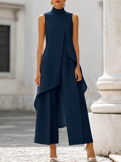Germine | Sleeveless High Neck Layered Wide Leg Jumpsuit