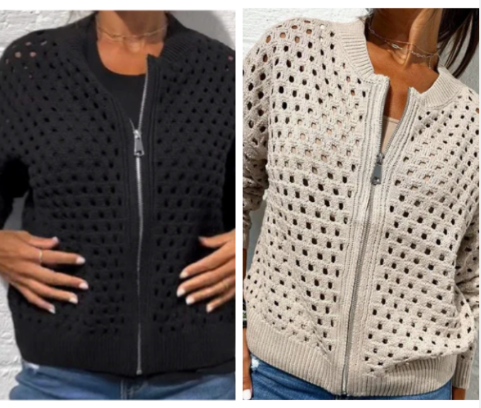 Raluca | Knitted Open Stitch Zip Jacket
