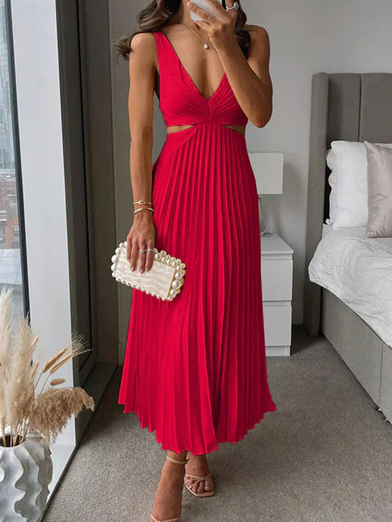 Zampia | Sleeveless Pleated Cut-Out Maxi Dress