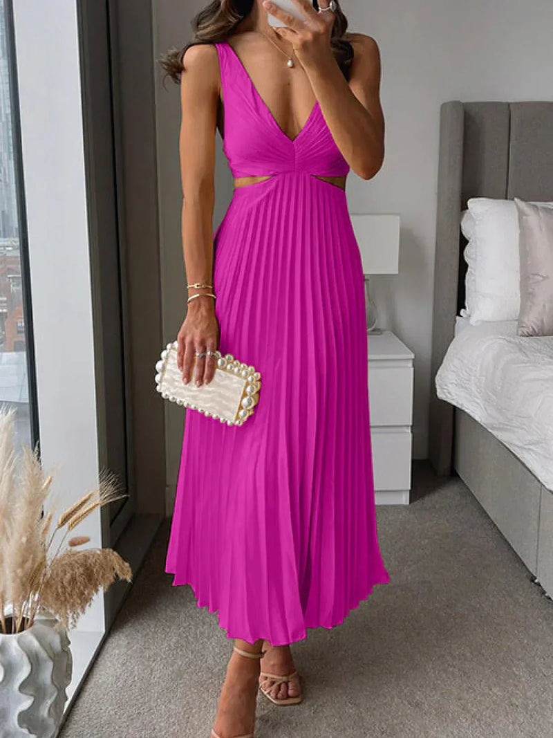 Zampia | Sleeveless Pleated Cut-Out Maxi Dress