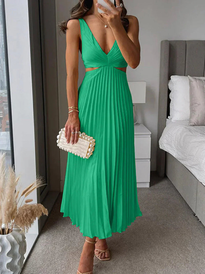 Zampia | Sleeveless Pleated Cut-Out Maxi Dress