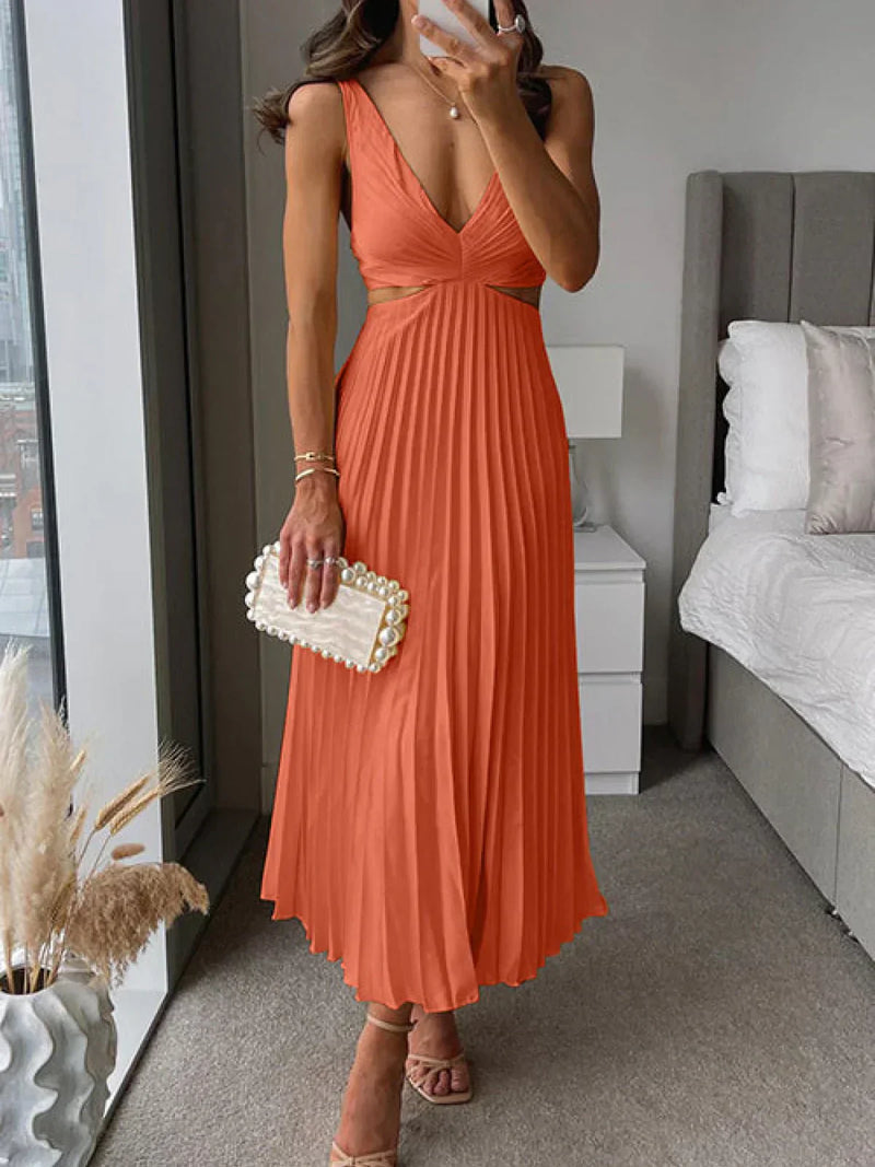 Zampia | Sleeveless Pleated Cut-Out Maxi Dress