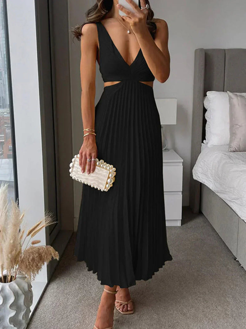 Zampia | Sleeveless Pleated Cut-Out Maxi Dress