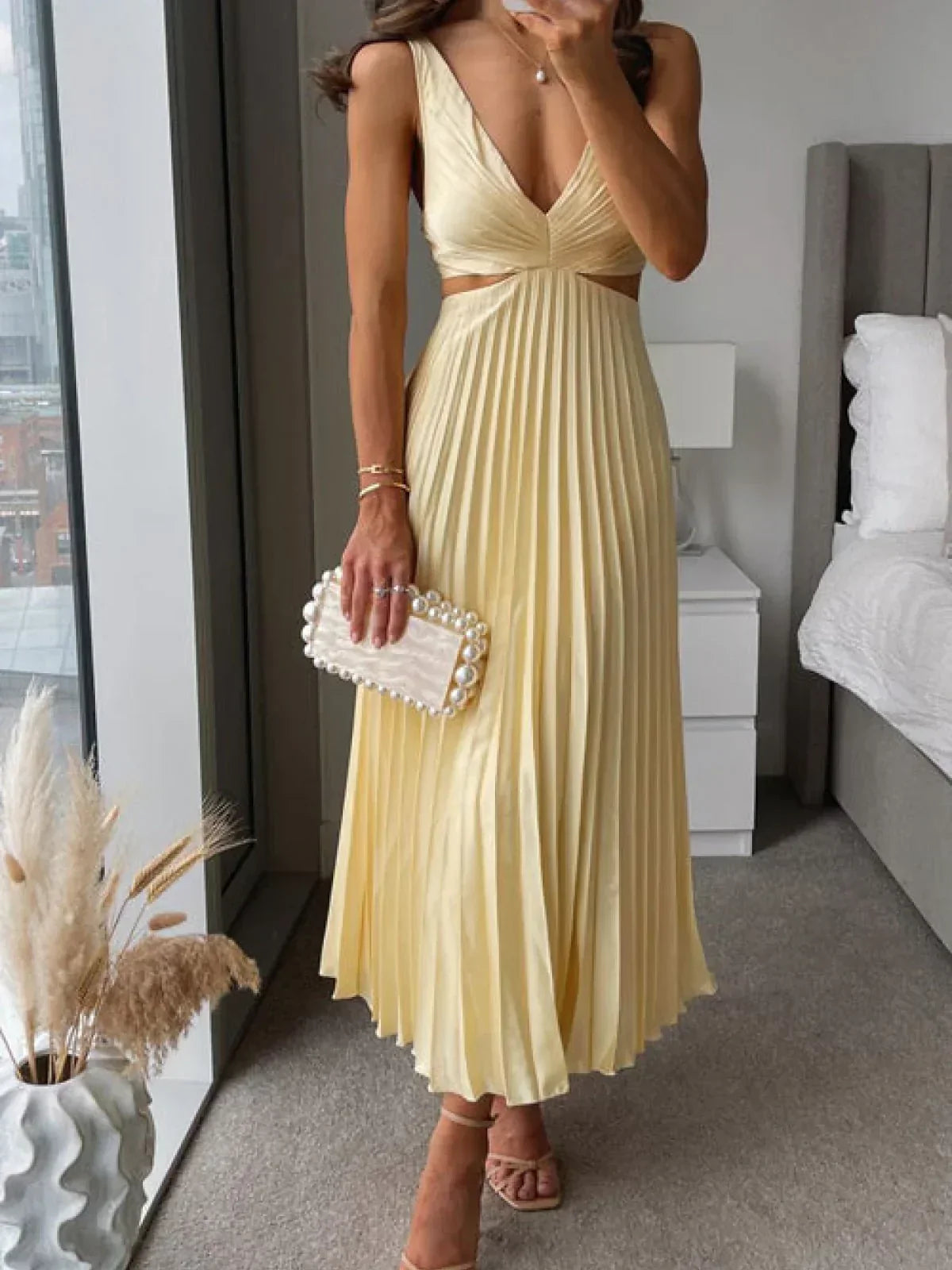 Zampia | Sleeveless Pleated Cut-Out Maxi Dress